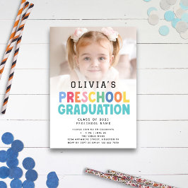Invitación Colorido texto foto graduación preescolar