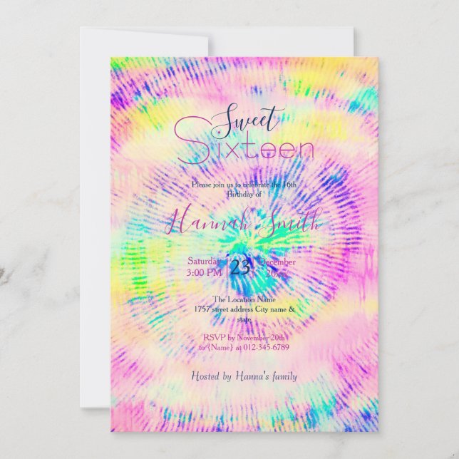 Invitación Colorido Tie Dye Neon Summer (Anverso)
