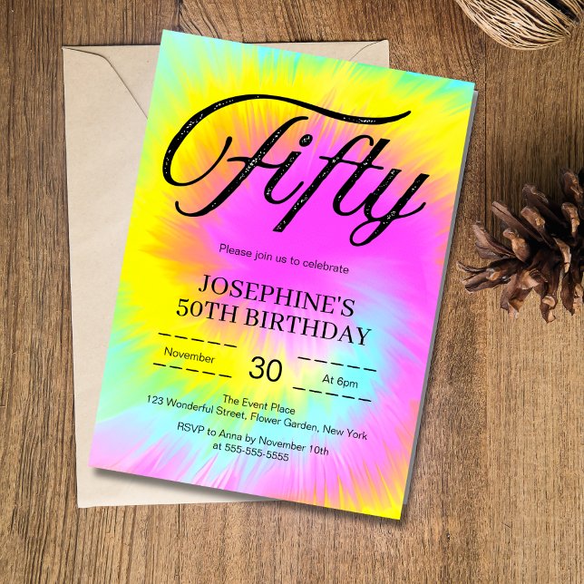 Invitación Colorido Tie Dye Pastel Boho 50 cumpleaños (Subido por el creador)