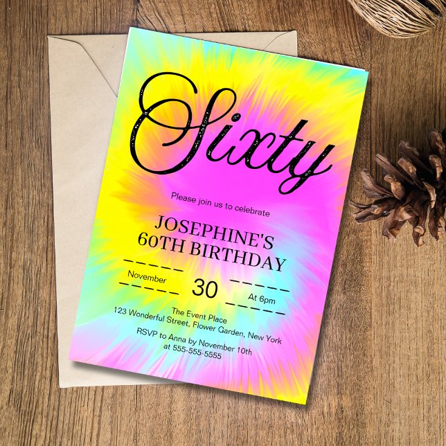Invitación Colorido Tie Dye Pastel Boho 60º cumpleaños (Subido por el creador)