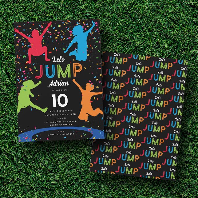 Invitación Colorido Trampoline Park Saltar niños Fiesta de cu (Colorful Trampoline Park Jump Kids Birthday Party Invitation)