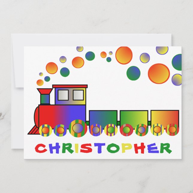 Invitación Colorido Tren Personalizado Fiesta de Cumpleaños (Anverso)
