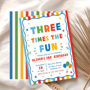Invitación Colorido Tres Veces El Diversión Cumpleaños 3