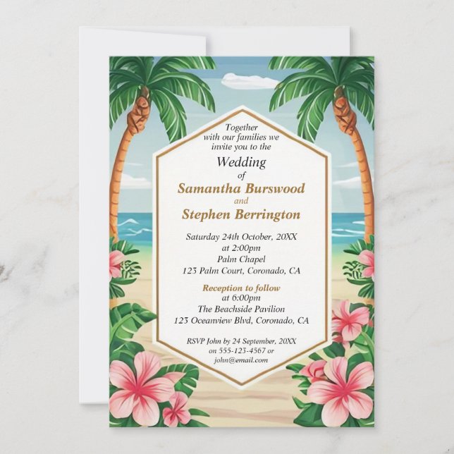 Invitación Colorido Tropical Watercolor Boda Recepción (Anverso)