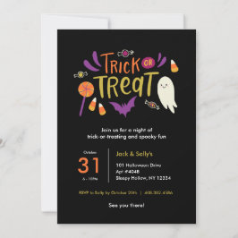 Invitación Colorido truco o trato de la fiesta de Halloween
