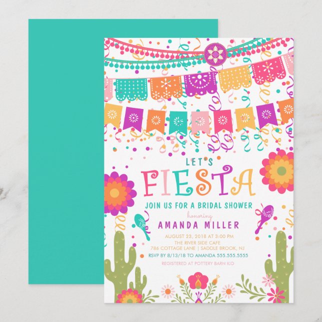 Invitación Colorido Vamos a Fiesta Bridal Shower (Anverso / Reverso)