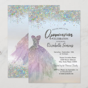 Invitación Colorido vestido de Confetti Quinceañera