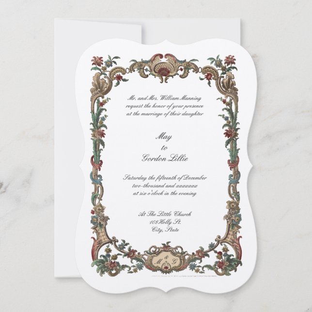 Invitación Colorido Vintage floral Baroque Rococo borde (Anverso)