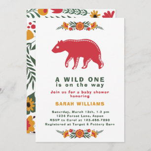 Invitación Colorido Wild One Folk Art Bear Boy Baby Shower
