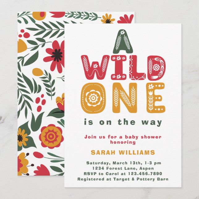 Invitación Colorido Wild One Folk Art Boy Baby Shower (Anverso / Reverso)