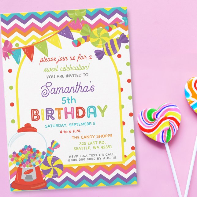 Invitación Colorido y dulce fiesta de cumpleaños (Colorful Sweet Fun Candy Theme Birthday Party Invitation)