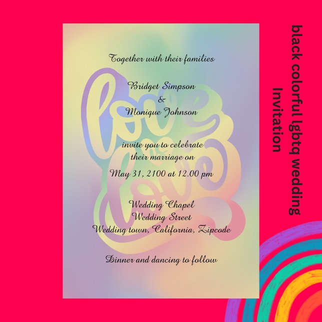 Invitación colorido y elegante lgbtq love Wedding Invitation (colorful elegant lgbtq love Wedding Invitation by wedding Hobinishop)