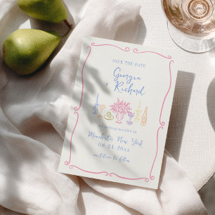 Invitación Colorido y extravagante Save the Date dibujado a m