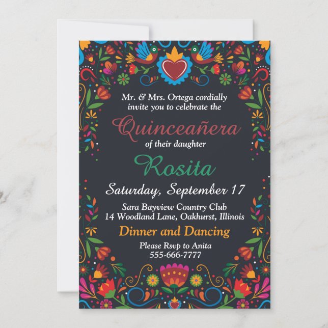 Invitación Coloridos Chicas españoles Quinceanera (Anverso)