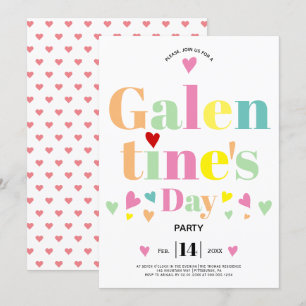 Invitación Coloridos corazones tipográficos Galentines Day fi