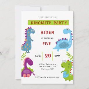 Invitación Coloridos Dinosaurios Niños fiesta de cumpleaños