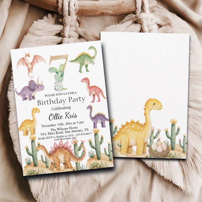 Invitación Coloridos Dinosaurios Séptima Fiesta de Cumpleaños (Subido por el creador)