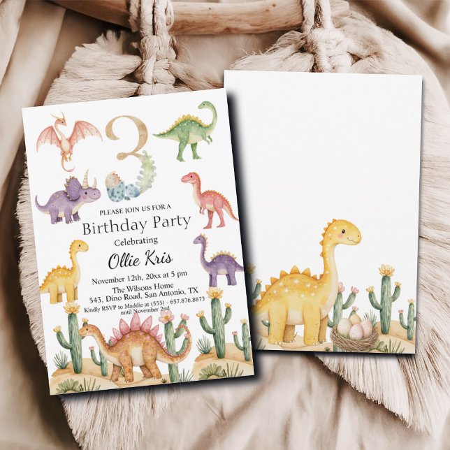Invitación Coloridos Dinosaurios Tercer Fiesta de Cumpleaños (Subido por el creador)