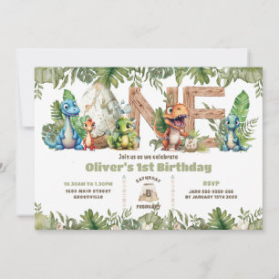 Invitación Coloridos dinosaurios Verdor Un primer cumpleaños