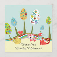 Coloridos gatos retro y huevos de Pascua Cumpleaño