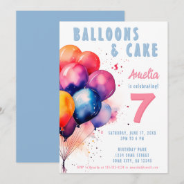 Invitación Coloridos globos acuarela niños fiesta de cumpleañ