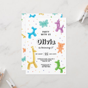 Invitación Coloridos Globos Animales Fiesta de cumpleaños, cu