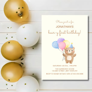 Invitación Coloridos globos Cute Bear Boy Cumpleaños