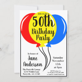 Invitación Coloridos globos de cumpleaños 50.º Fiesta