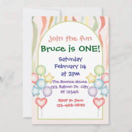 Invitación Coloridos globos Streamers Cumpleaños Minimalista