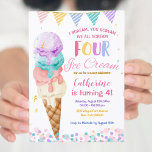 Invitación Coloridos Gritamos Cuatro Helados Cuarto Cumpleaño<br><div class="desc">Coloridas Vemos Cuatro Invitaciones De Helado A Cuarto Cumpleaños</div>