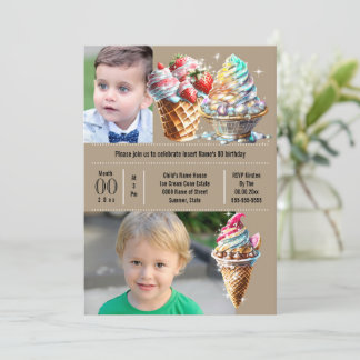 Invitación Coloridos helados dulces de verano niños de foto D
