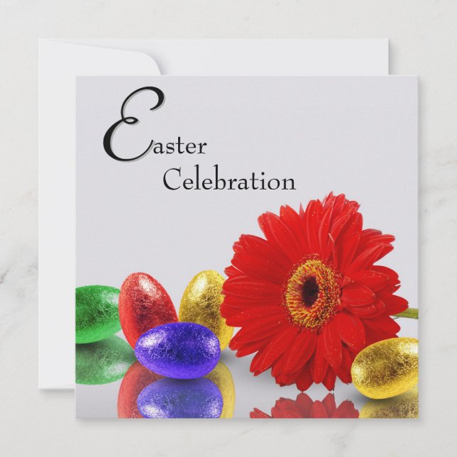 Invitación Coloridos huevos felices de Pascua con Gerbera (Anverso)