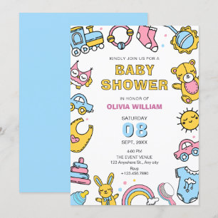 Invitación Coloridos juguetes para bebés ducha para bebés