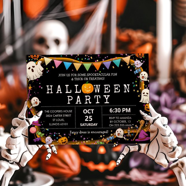 Invitación Coloridos niños divertidos Fiesta de Halloween (Subido por el creador)