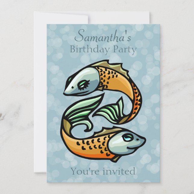Invitación Coloridos peces Piscis en la fiesta de cumpleaños  (Anverso)