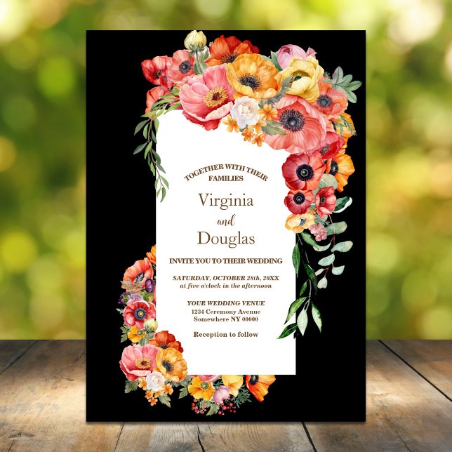 Invitación Coloridos Poppies Boda negro (Subido por el creador)