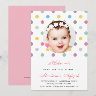 Invitación Coloridos puntos de la polka, foto de una niña, Aq
