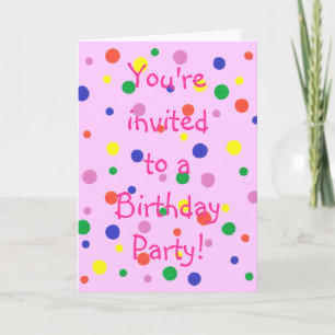 Invitación Coloridos puntos de la Polka Pink Birday Party par