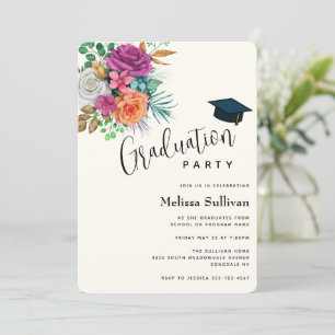 Invitación Coloridos Rosas Floral Bouquet Graduation Party