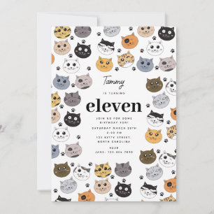 Invitación Coloridos y divertidos gatos y pájaros cumpleaños