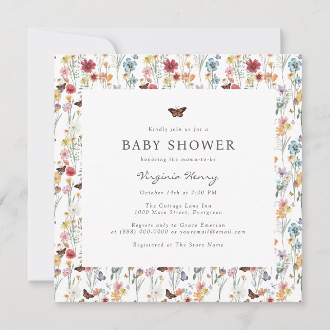 Invitación Colorous Floral Baby Shower (Anverso)