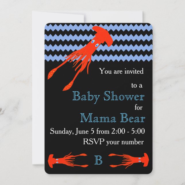 Invitación colosal de Baby Shower del calamar (Anverso)