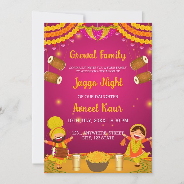 Invitación Colourful Jaggo night Invitation Card (Anverso)
