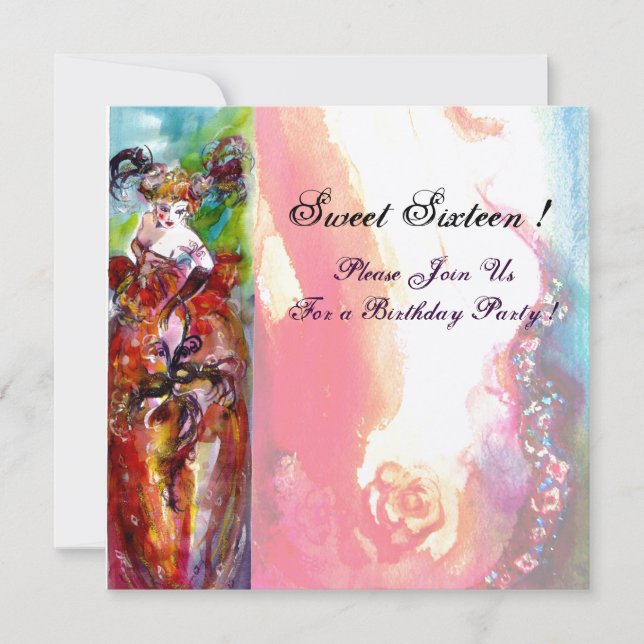 Invitación COLUMBINA, Fiesta Dulce de Mascarada, oro (Anverso)