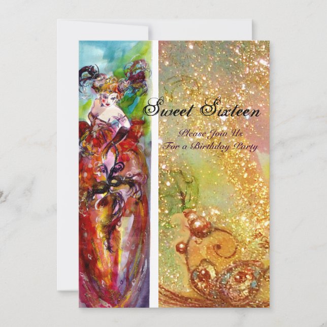 Invitación COLUMBINA, Fiesta Dulce Masquerade Dulce, amarillo (Anverso)