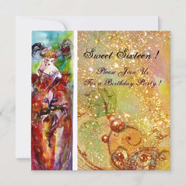 Invitación COLUMBINA, Fiesta Dulce Masquerade Dulce, amarillo (Anverso)