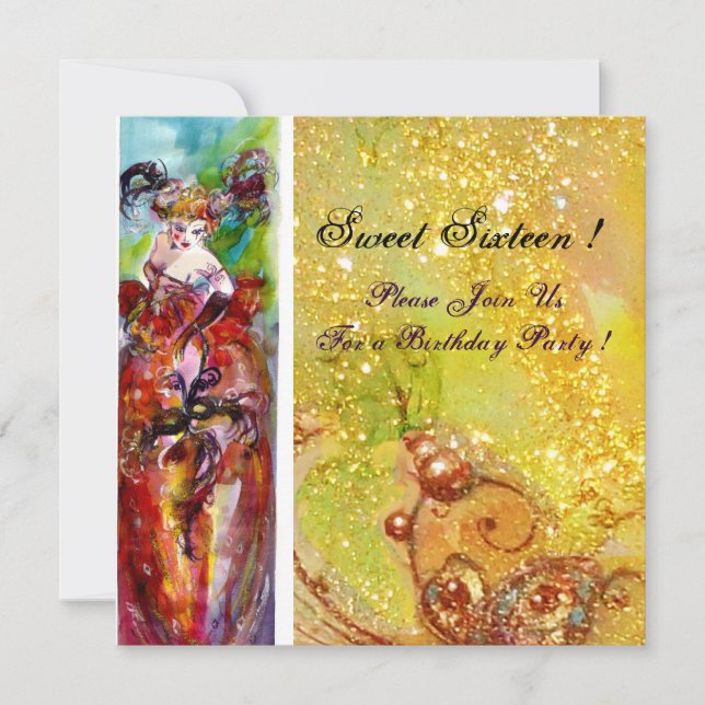 Invitación COLUMBINA, Fiesta Dulce Masquerade Dulce, amarillo (Anverso)