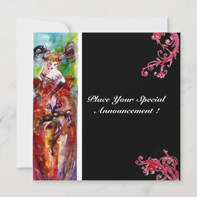 Invitación COLUMBINE, Carnaval, Fiesta de Máscaras Sweet 16 (Anverso)