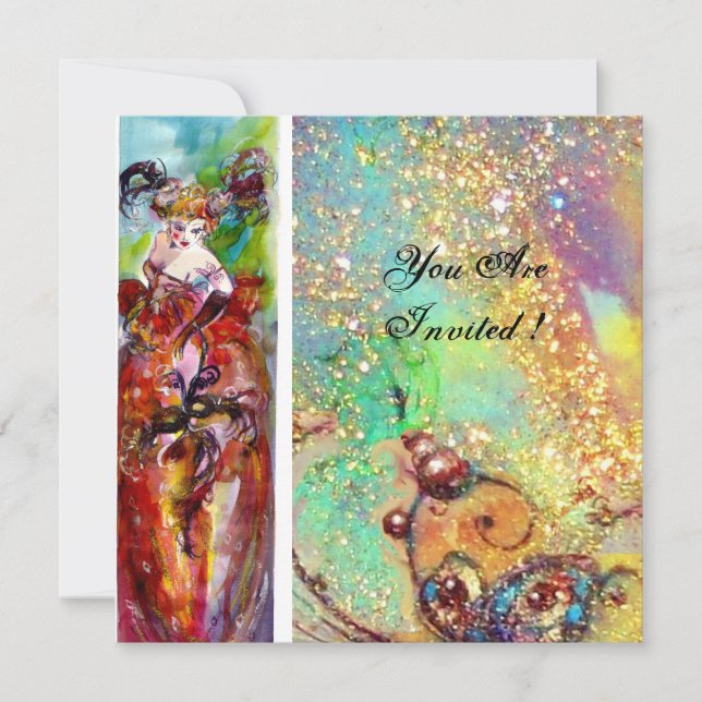 Invitación COLUMBINE, dulce dieciséis Fiesta de mascarada, az (Anverso)