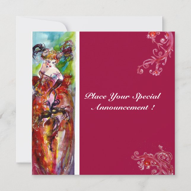 Invitación COLUMBINE, Mardi Gras, dulce Fiesta de 16 mascarad (Anverso)